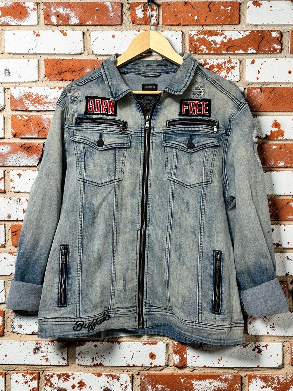 Buffalo David‎ Bitton Rule Breakers Denim Jacket Hip Hop Bikercore Grunge Unisex